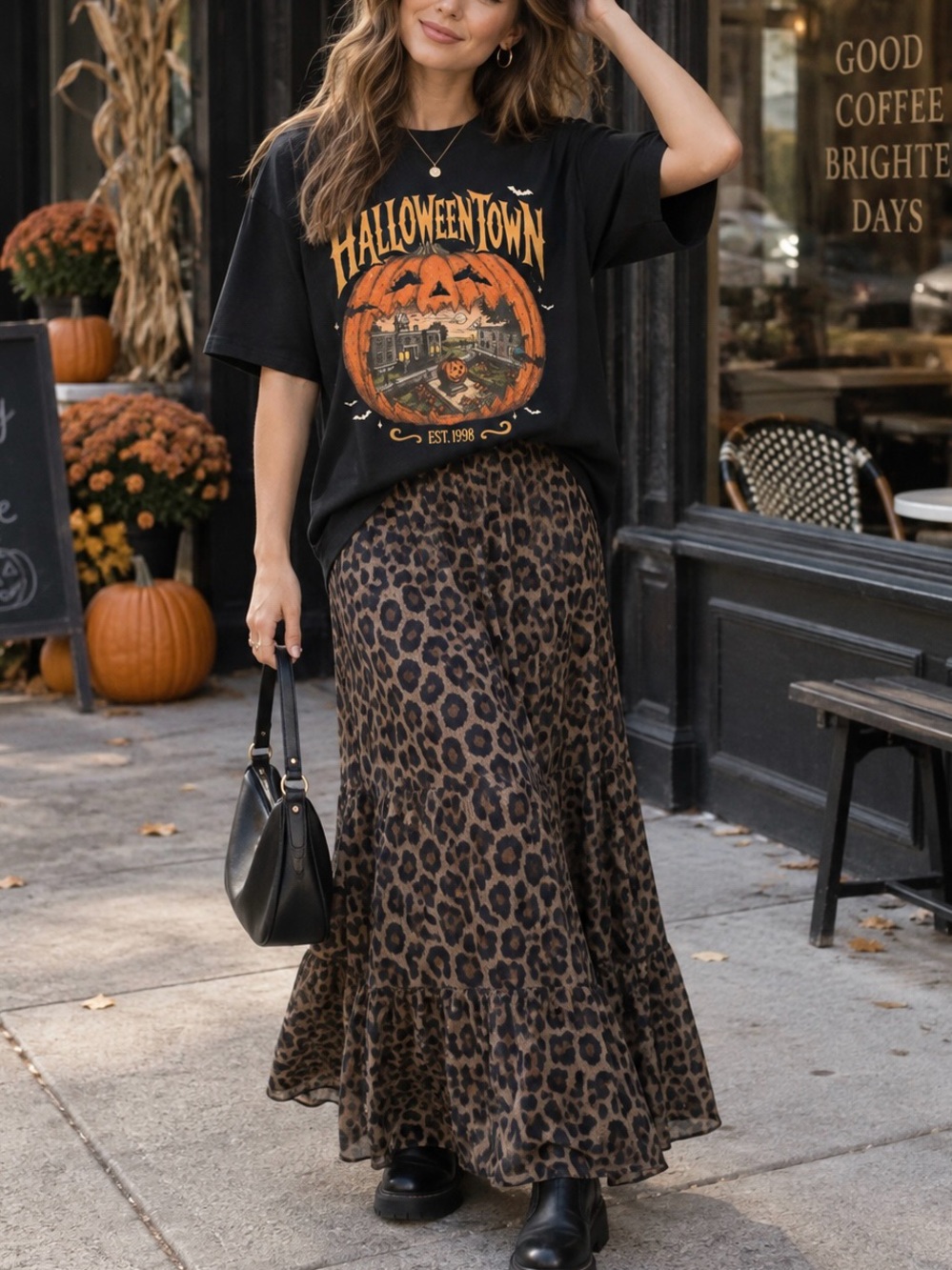 Halloweentown Est 1998 Pumpkin Spooky Season Pop Culture Black Graphic Tee